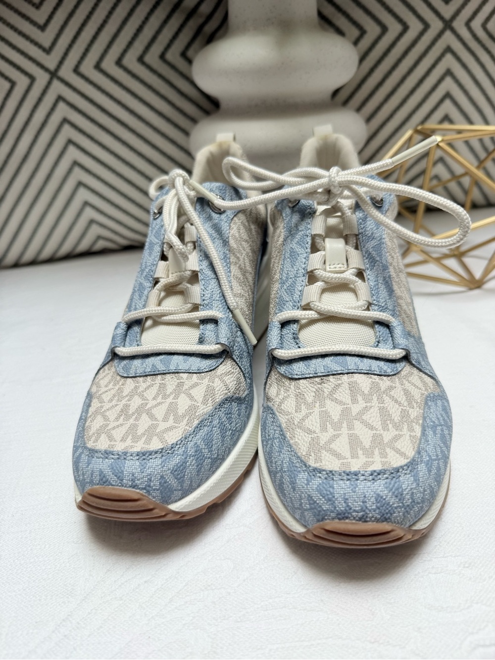 Michael Kors Light Blue and Cream MK Logo Low-Top Sneakers